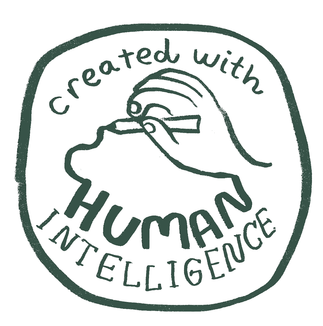 Animated GIF of Beth Spencer's 'Created With Human Intelligence' badge